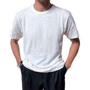 【100%棉轻薄竹节纱】JUESION夏季短袖白T恤男夏季圆领休闲打底衫