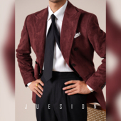 JUESION 秋冬双排扣西服男麂皮绒通勤休闲商务保暖戗驳领西装 外套