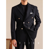 男那不勒斯休闲西装 JUESION 布雷泽金属扣西服套装 结婚新郎两件套