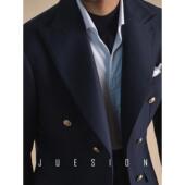 意式 复古商务布雷泽西服男戗驳领双排扣修身 通勤西装 JUESION 套装