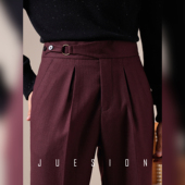 裤 JUESION 子 直筒正装 通勤垂感西装 休闲西裤 男廓尔喀单褶商务长裤