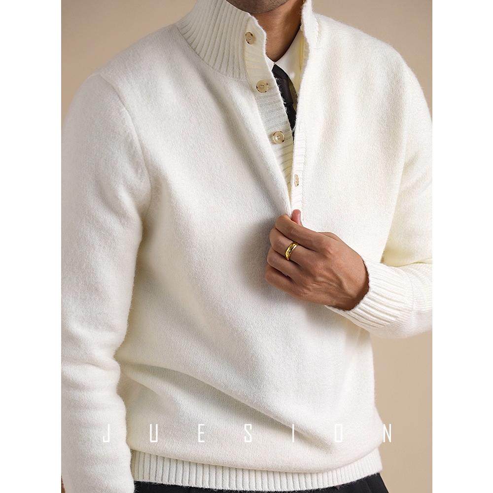JUESION 纽扣门禁半高领毛衣男套头复古秋冬款休闲商务保暖针织衫,男装,针织衫/毛衣,淘宝优惠券,粉丝福利购,淘宝优惠卷