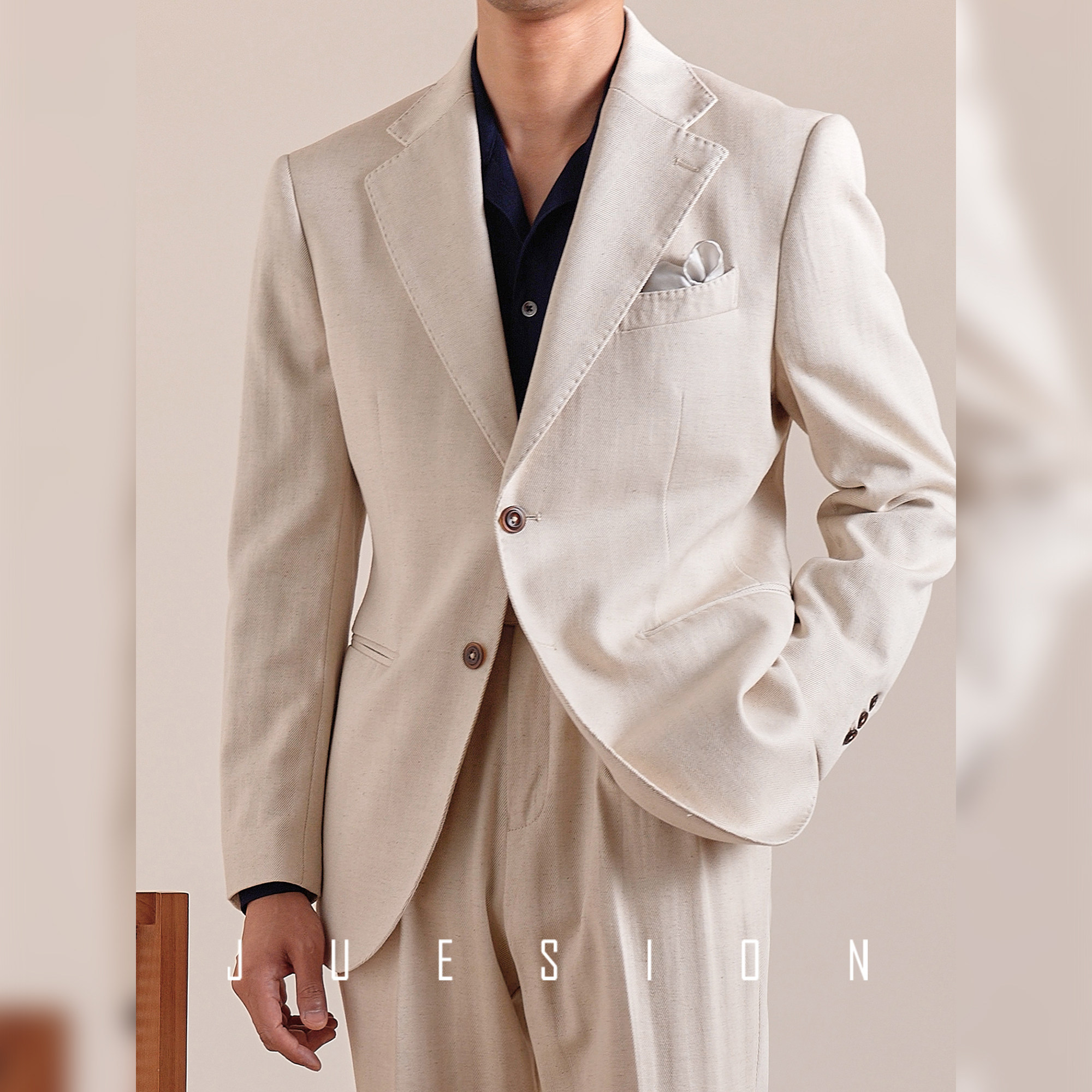 thumbnail for [hemp blend cotton half-mile] JUESION ITALIAN SUIT SUIT MEN'S BUSINESS CASUAL SPRING/SUMMER BREATHABLE SUIT