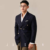 西装 布雷泽羊毛西服男戗驳领双排扣免烫薄款 外套 意式 JUESION