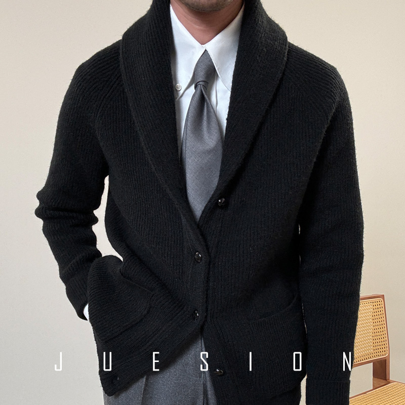 冬季加厚保暖青果领毛衣外套