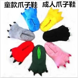 秋冬 法兰绒卡通动物情侣保暖棉鞋亲子拖鞋加厚家居鞋动物爪子鞋