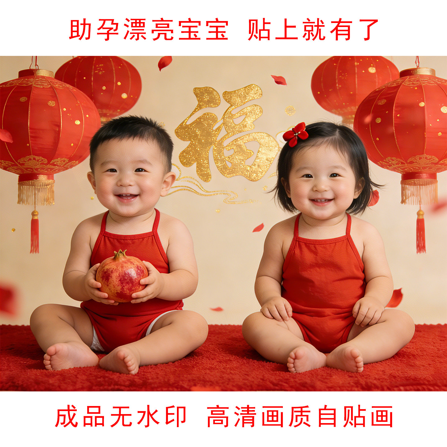 新款助孕福字宝宝画报墙贴婚房床头双胞胎龙凤胎求子金童玉女贴纸