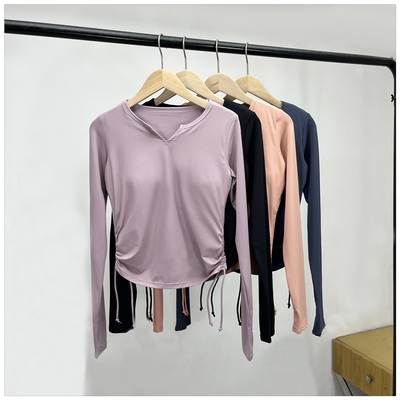 V领裸感紧身显瘦瑜伽服跑步长袖