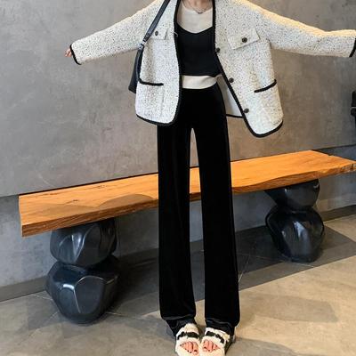 加长版直筒裤高级感金丝绒裤子