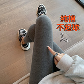 子磨毛加绒加厚内穿纯棉秋裤 全棉保暖裤 女外穿秋冬季 深灰色打底裤