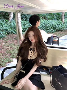 Dear June 法式富家千金甜美减龄蝴蝶结黑白上衣小香风短裙女套装