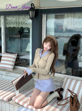 DearJune 韩系潮流时尚假两件衬衫半身裙裤套装高级设计感显瘦女