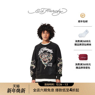 复古烫钻圆领男士 美式 新款 潮牌套头卫衣 Hardy埃德哈迪冬季