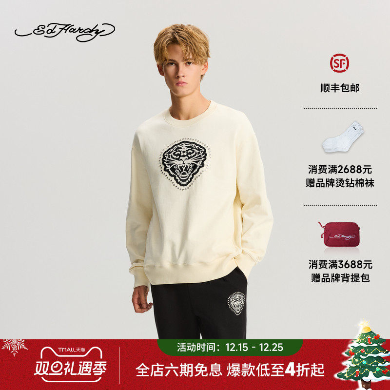 Ed Hardy埃德哈迪2025冬季新款男士毛巾绣花标烫钻套头衫E1RDM104