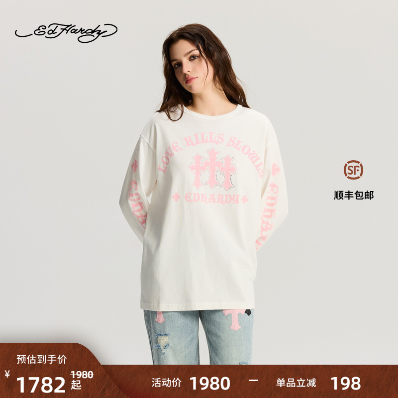 Ed Hardy埃德哈迪2025冬季新款女士烫钻长袖T恤E1RCW517