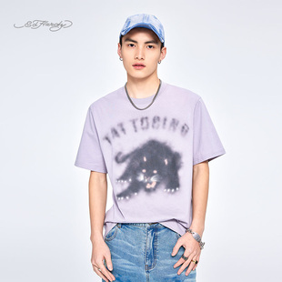 短袖 浅烟灰色宽松落肩针织男士 流行新款 T恤 Hardy埃德哈迪夏季