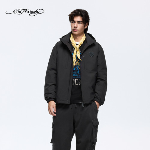 【冬季新品】Ed Hardy埃德哈迪2026冬季新款男士绣花户外风羽绒服