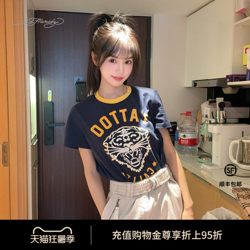 EdHardy女士午夜蓝直身圆领T恤