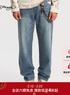 Ed Hardy埃德哈迪2026春季新款男士合身铆钉手绘牛仔长裤E1SAM061