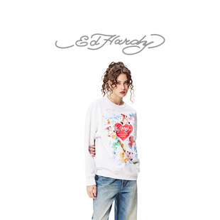 水浆印闪粉落肩女士套头衫 新款 卫衣 Hardy埃德哈迪冬季