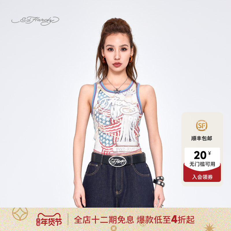 【金靖同款】Ed Hardy流行埃德哈迪夏季女士烫片印花辣妹紧身背心,女装/女士精品,背心吊带,淘宝优惠券,粉丝福利购,淘宝优惠卷
