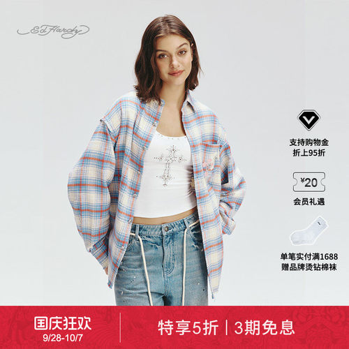 EdHardy女士宽松梭织格子衬衫