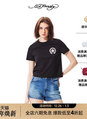 Ed Hardy埃德哈迪秋季新款美式复古女士潮牌修身短款短袖T恤