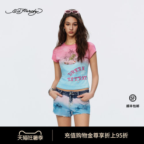 [博主同款]Ed Hardy埃德哈迪2026夏季新款女士吊染紧身短袖T恤