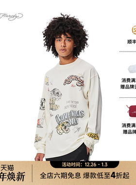 Ed Hardy埃德哈迪冬季新款男士美式复古潮牌虎头时尚长袖T恤