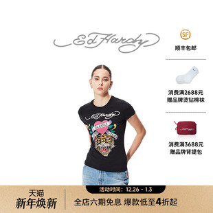 Hardy埃德哈迪冬季 女士短袖 新款 弹力修身 T恤 拔印烫钻美式