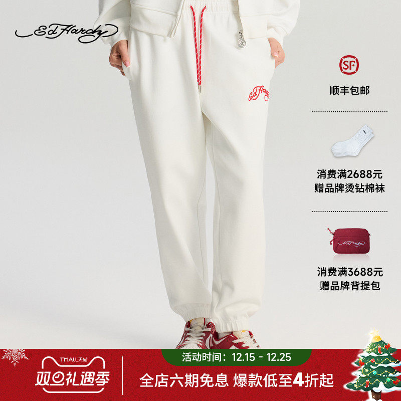 Ed Hardy埃德哈迪2025冬季新款女士直筒宽松束脚针织长裤E1RDW339