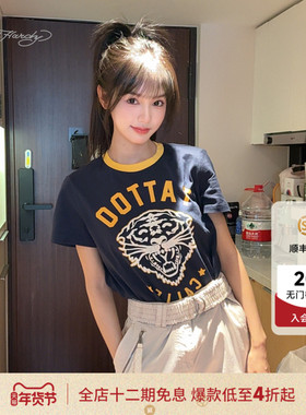 【刘念同款】Ed Hardy埃德哈迪夏季女士直身圆领拔印短袖T恤