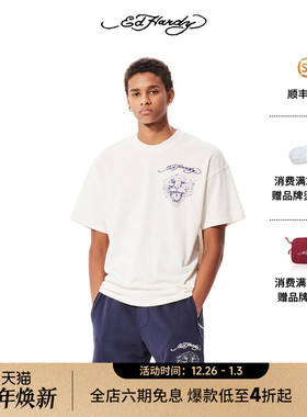 Ed Hardy埃德哈迪情侣圆领纯棉帅气薄t恤虎头美式复古潮男短袖