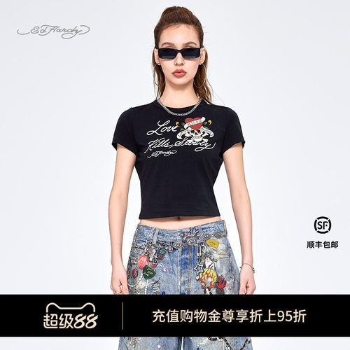 EdHardy女士黑色针织T恤