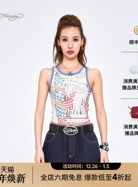 【金靖同款】Ed Hardy埃德哈迪2025夏季女士烫片印花辣妹紧身背心