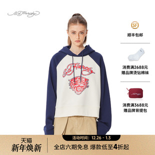 hardy埃德哈迪2025春季 短款 新款 拼色女士套头衫 卫衣 女士插肩袖