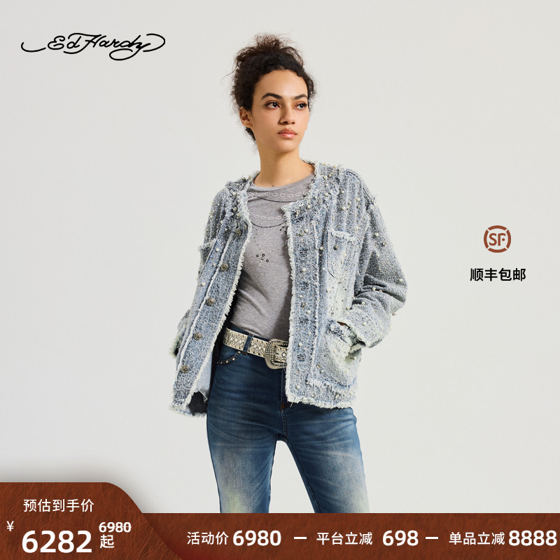 Ed Hardy埃德哈迪2025冬季新款女士微宽松圆领牛仔夹克衫E1RDW369
