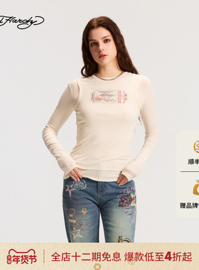 Ed Hardy埃德哈迪2026春季新款女士假两件圆领长袖T恤E1SAW213