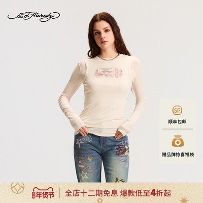 Ed Hardy埃德哈迪2026春季新款女士假两件圆领长袖T恤E1SAW213