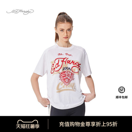 Ed Hardy埃德哈迪秋季流行新款女士美式复古短袖T恤圆领宽松短袖