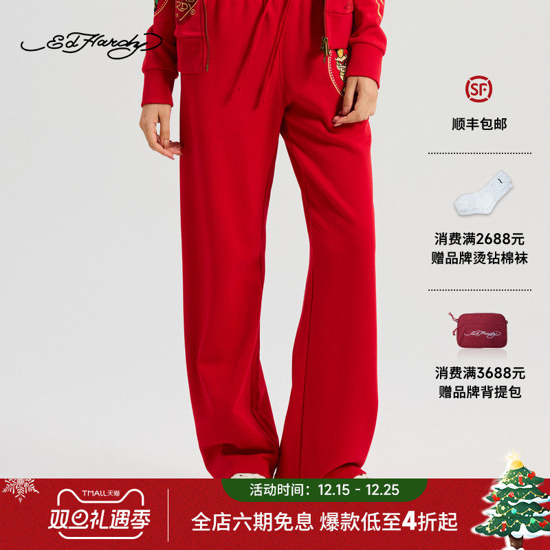 Ed Hardy埃德哈迪2025冬季新款女士宽松直身仿烫金长裤E1RDW379