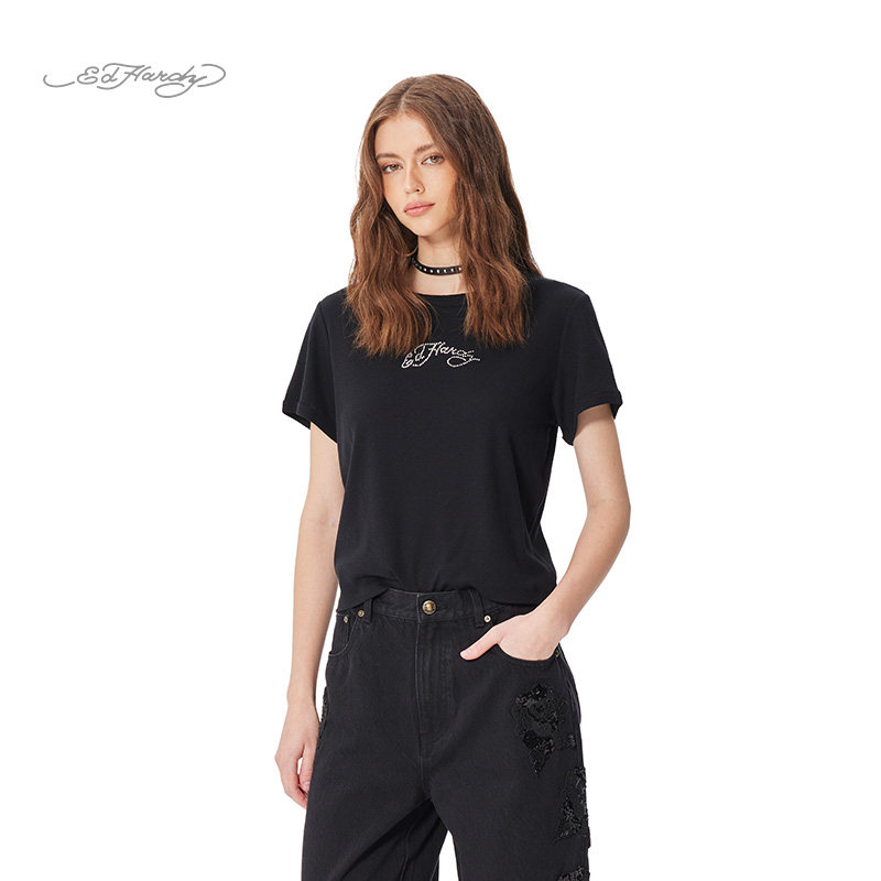 Ed Hardy埃德哈迪2025春季新款女士合身短款美式复古辣妹短袖T恤