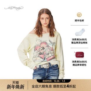 美式 水浆印烫钻女士套头衫 新款 复古卫衣 Hardy埃德哈迪2025春季