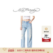Hardy埃德哈迪秋季 新款 直筒破洞版 型烫钻珍珠女士牛仔长裤