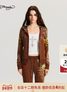 Ed Hardy埃德哈迪2025冬季新款女士修身拔印烫钻拉链衫E1RDW357