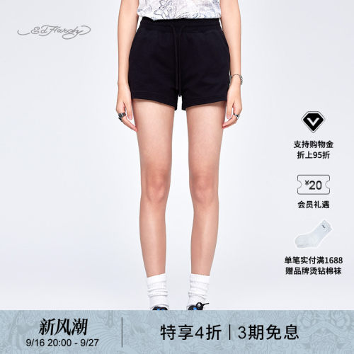 EdHardy女士黑色拔印烫钻短裤