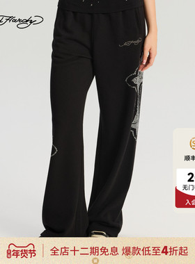 Ed Hardy埃德哈迪2025冬季新款女士烫钻烫珠宽松长裤E1RDW407