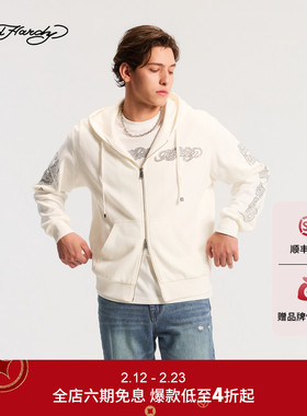 Ed Hardy埃德哈迪2026春季新款男士烫密钻宽松落肩拉链衫E1SAM050
