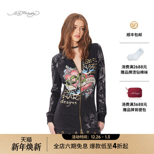 女士拔印烫钻连帽长袖 新款 拉链连衣裙 Hardy埃德哈迪2025春季