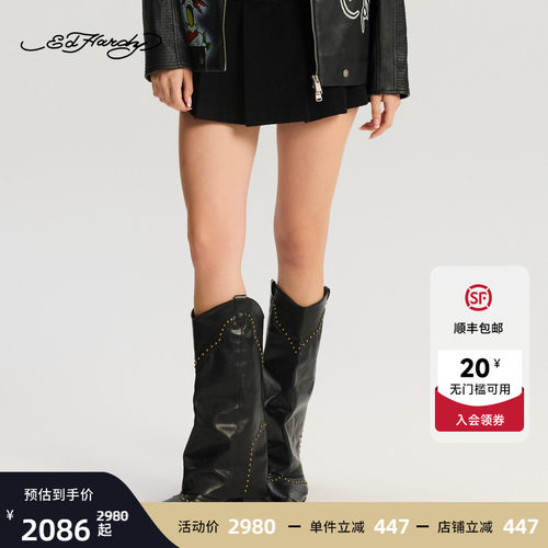 Ed Hardy埃德哈迪冬季流行新款女士烫珠A字百褶半身裙